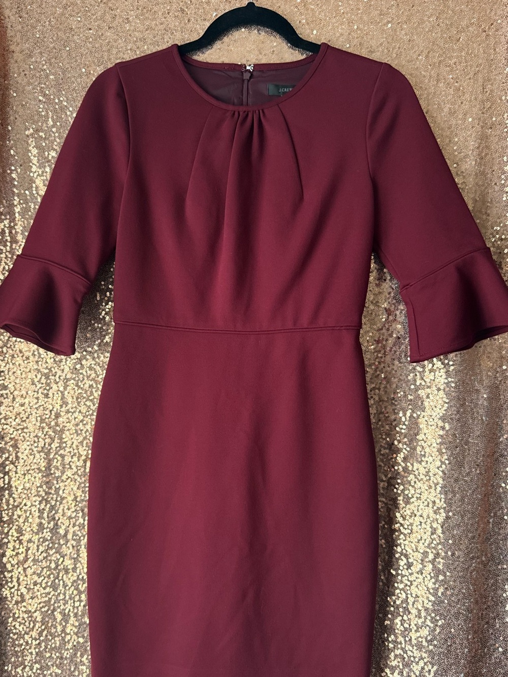 JCREW Women's Burgundy Bell-Sleeve Sheath Dress